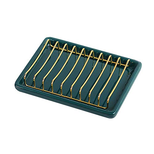 Luottus Seifenschalen, selbstentleerend, Keramikbasis, Edelstahl, doppelschichtig, für Badezimmer (dunkelgrün) Cover