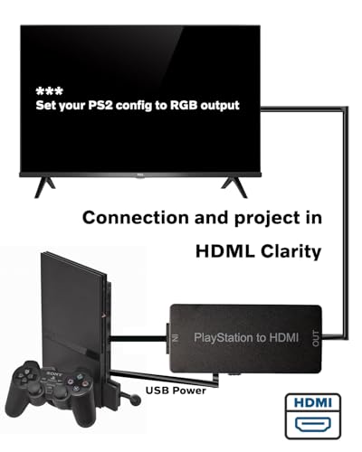 Image of PS2 to HDMI Adapter Cable - Support 4:3 /16:9 Screen Aspect Ratio Switch for PlayStation 1 /2 HD Link Cable - HDMI Converter