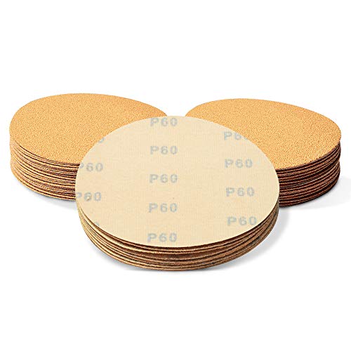 SPEEDWOX 50 Pcs 6 Inches Sanding Discs 60 Grit Dustless Hook and Loop Sandpaper for Random Orbital Sander Yellow Finishing Discs for Automotive Woodworking
