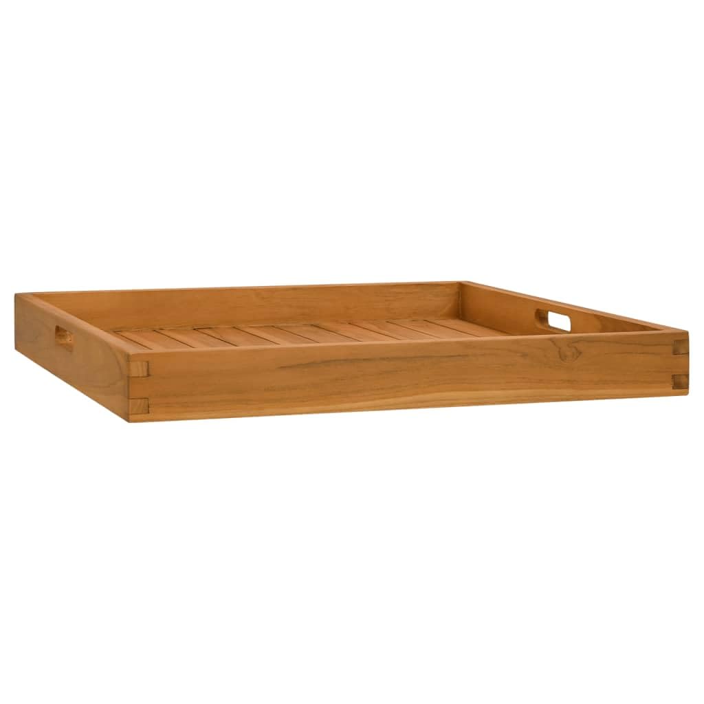 vidaXL Solid Teak Wood Serving Tray Dining Tableware Serveware Wooden Tea Drink Coffee Table Breakfast Tray Serving Plate Platter 60x60 cm