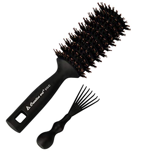 Natural Boar Bristle Hair Brush, SEFONE Black Anti Static Soft Quick Blow Dry Vent Brush for Men & Women Wet Hair, 2 in 1 Professional Hair Brush for Hair Dryer & Stylish Bonus with Brush Cleaner
