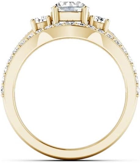 JEWELS FORUM 1.31cts Diamond 14k Gold Engagement Ring For Women 3 Stone Bridal Set 0.50cts Solitaire Diamond Anniversary Wedding Bands