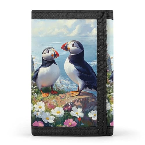 Puffines Birds Trifold Wallet Slim Credit Card Holder Minimalist Front Pocket Money Clip for Women Men
