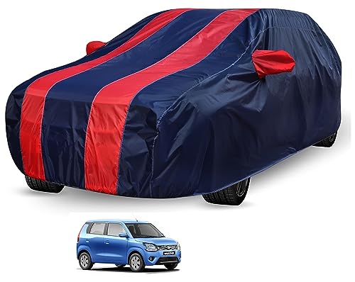 Image of Auto Hub Car Cover Compatible with Maruti WagonR (Model : 2005-2018) with Mirror Pocket,Triple Stitched, Weather Proof, WagonR Car Cover- Navy-Red