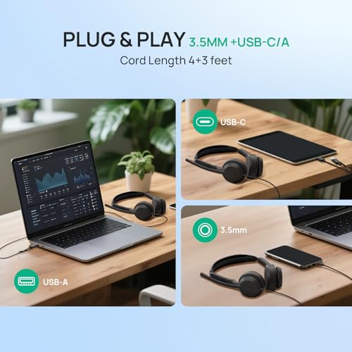 Image of Yealink UH42 SE Wired Headset, USB-A /C & 3.5mm,in-Line Controls, On-Ear