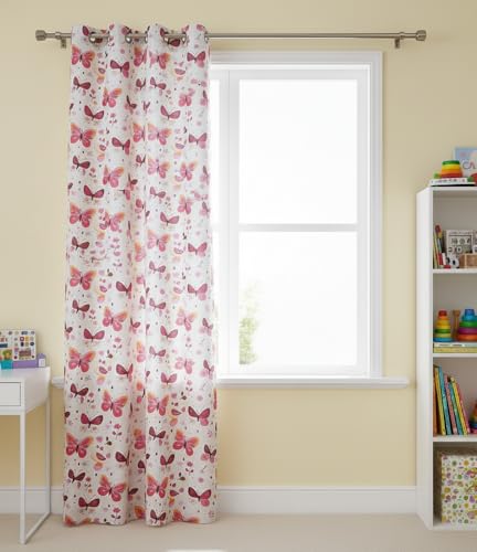 Image of 3D Printed Kids Room Curtains for Play School, Kids Bedroom Curtain Panel (1 Panel, 4X7 Feet) Butterfly Door Curtain for Kids Room Girls Room, Window 7 ft Pink parde