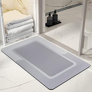 EZESO 60*40 cm Super Absorbent Bath Mat,Quick-Drying Non-Slip Diatom Mud Microfiber Comfortable Shower Rug Bath Mat For Bathroom Slip-Resistant Floor Foot Pad (Light Gray)