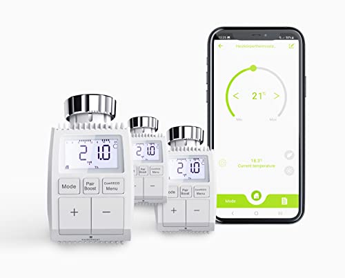 KAISERWERT -die deutsche Marke für Energiesparprodukte- smartes Heizkörperthermostat 3er-Pack - Zusatzprodukt zum KAISERWERT Starter Set - Thermostat für Heizkörper und Einzelraumsteuerung per App