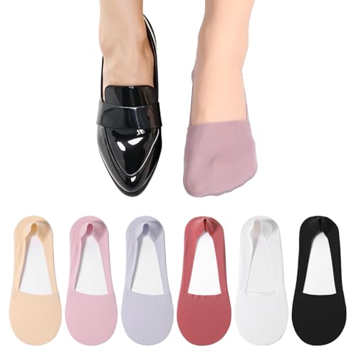 6 Pairs No Show Socks Women Non Slip Nylon Low Cut Invisible Liner Footies Thin Footies Boat Silky Ankle Short Socks for Loafers Flats Loafers Lightweight Soft Stretchable Girl