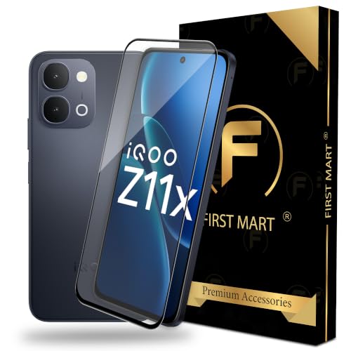 Image of FIRST MART Tempered Glass for iQOO Z11x, 9H Full-Glue Screen Protector, 3D Edge-to-Edge, HD Clear, Oleophobic, Case-Friendly, Black, Pack of 1
