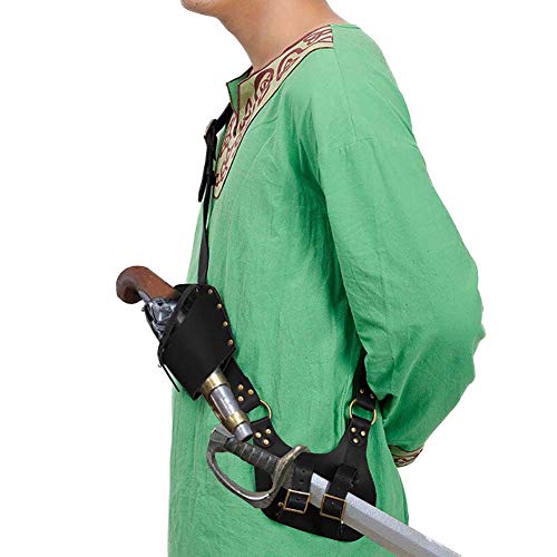 Wraith of East Faux Leather Sword Strap Gun Flintlock Pistol Double Holste Steampunk Knights Medieval LARP Costume Pirate Cosplay Adjustable Baldric Black