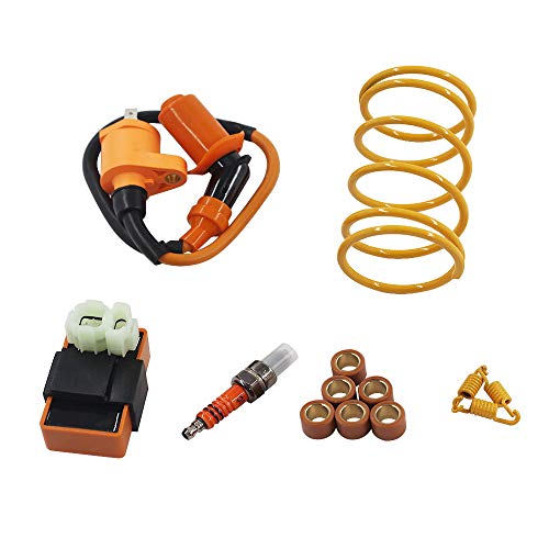 GY6 Cylinder Rebuild Kits Trkimal Upgrade 50mm Big Bore Kit Cylinder head assemble 69mm valve sets for 49CC 50CC 139QMB Moped Scooter Engine, Racing Performance CDI Ignition Coil Spark Plug Clutch etc