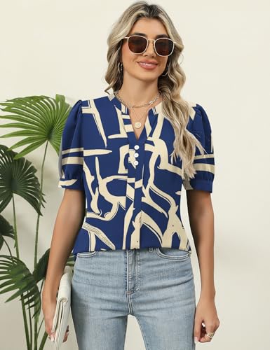 Kistore Womens Short Sleeve Chiffon Blouses Business Casual Tops V Neck Work Shirts S-XXL3