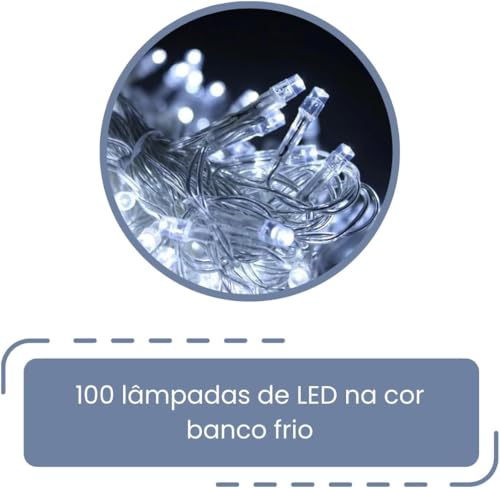 Varal LED 100 Luzes Pisca-Pisca com 8 Funções 9 metros - Fio Transparente 127v Natal Enfeite Decoraç