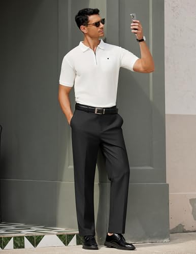 كوفاندي بنطلون رسمي بقصة كلاسيكية للرجال بواجهة مسطحة مستقيم مقاوم للتجاعيد بخصر قابل للتوسيع بنطلون بدلة