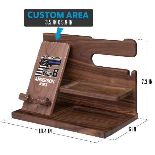 Gladsico Phone Docking Station For Police - Colorful Handmade Unique Nightstand Organizer For Policeman's Accessories - Personalized Gift Ideas With Thin Blue Line For Dad, Husband On Fathers Day #TOP4