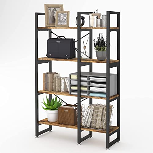 Easyzon 4 Tier Bookcase And Bookshelf, Rustic Industrial Bookshelf, Large Etagere Bookshelf Open Display Shleves With Metal Frame For Living Room Bedroom Home Office, Rustic Brown #TOP7