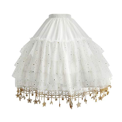 YM YOUMU Damen Petticoat Unterrock mit glänzenden Punkten Sternen Erwachsene Tutu Tüll Mesh Rock für Crinoline Lolita Kleid, gold, One size