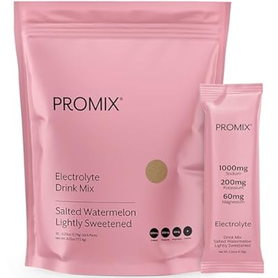 عبوات ترطيب مسحوق إلكتروليتات التغذية ProMix - ملح الهيمالايا الوردي، المغنيسيوم، البوتاسيوم، فيتامين C - بطيخ مملح، محلى قليلاً - 30 حصة عبوة من 30