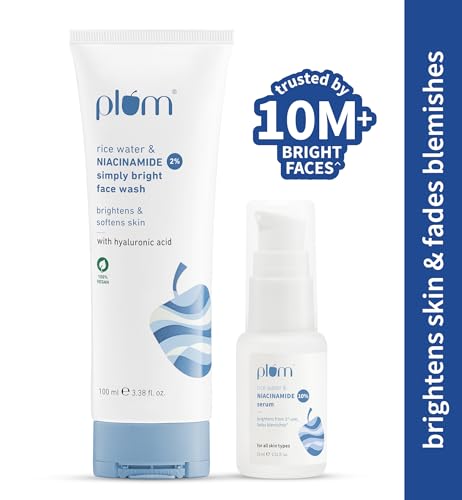 Image of Plum Skin Brightening Combo | 2% Niacinamide Face Wash with Rice Water 100ml + 10% Niacinamide Serum 15ml | For All Skin Types