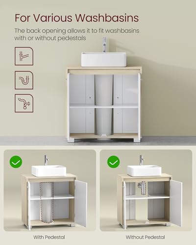 VASAGLE Under Sink Bathroom Cabinet, Under Sink Storage Cabinet, 2 Compartments Behind the Door, Fits Various Washbasins, with Feet, 30 x 60 x 60 cm, Natural Beige and Cloud White BBK506L01 - Image 5