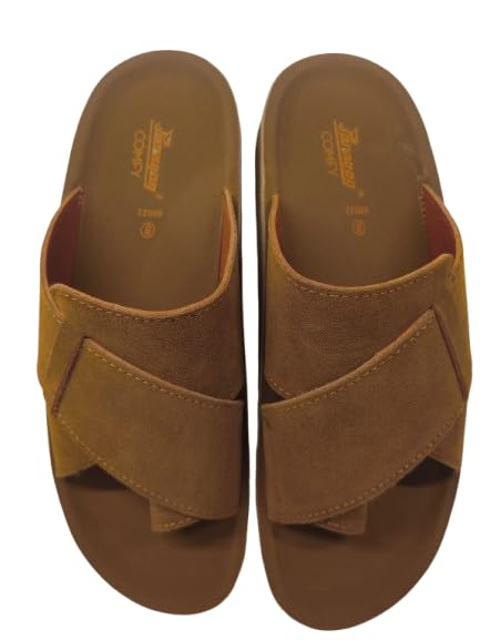 Image of PARAGON Men's Casual Suede Look Sandals, Brown, Comfort Slip-On, Model 60023G