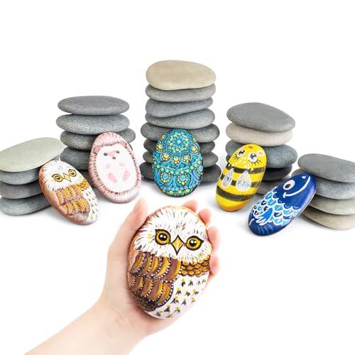 Simetufy 30 Pcs Extra Large 4-5 Inch Rocks for Painting, Flat Smooth River Stones for Art, Mandala, Natural Rocks to Paint for Kindness Stones Kids Craft