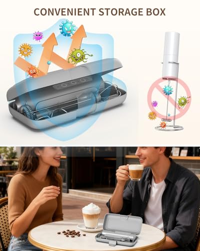 Image of CIRCLE JOY Rechargeable Handheld Milk Frother Wand with 3 Variable Speeds, 3 Whisks and Storage Box, Electric Drink Mixer for Latte, Cappuccino, Hot Chocolate, Eggs and Protein Powder, Silver