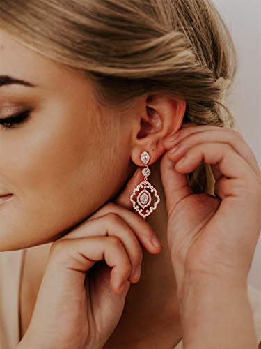 SWEETV Chandelier Wedding Earrings Rose Gold Bridal Earrings for Women Brides-Art Deco Drop Dangle Earrings4