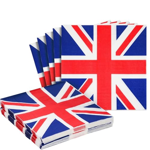 20Pcs Union Jack Napkins Serviettes 2-Ply 33x33cm British Paper Napkins UK Flag Napkin for Union Jack Royal Theme Party Table Decoration Supplies