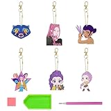 Lixkuokuo Diamond Painting Kinder Schlüsselanhänger Anhänger, 6pcs Demon-Hunters 5D Diamant Malerei Bilder, Huntrix Kleine Doppelseitige Schlüsselbunda Set, Anime DIY Mosaik Basteln Kit für Mädchen