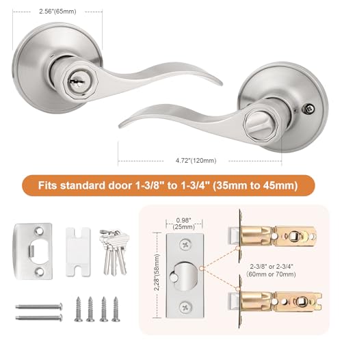 Probrico 10 Pack Keyed Alike Entry Levers, Wave Style Satin Nickel Entry Locksets, Exterior Interior Door Levers with Lock and Same Keys(for Bedroom or Office) - Image 7