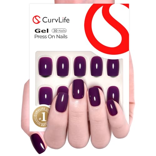 CurvLife Short Square Fall Press On Nails, Reflective Purple, Soft Gel