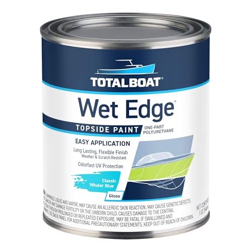 TotalBoat Wet Edge Topside Marine Paint Premium Polyurethane Coating for Boats, RVs, Exterior Trim, Fiberglass, Metal, and Wood (Classic Whaler Blue, Quart)