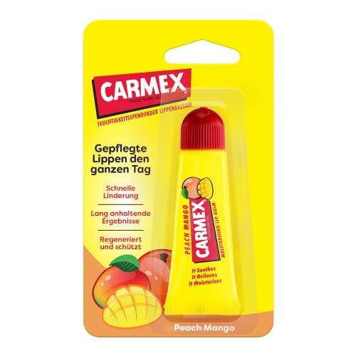Carmex Classic Lippenbalsam Tube Peach Mango - feuchtigkeitsspendend, schützend und beruhigend für trockene und rissige Lippen