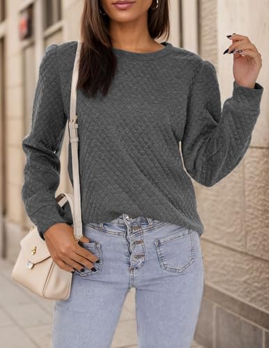 Women Long Puff Sleeve Sweatshirt 2025 Fall Fashion Sweater Lightweight Knit Twist Texture Tops2