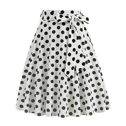Rock Damen Knielang, Tellerrock Damen mit Punkten,Sommerrock Damen Leicht Röcke Elegant Plisseerock Swing Rock A Linie Hohe Taille Skirt Faltenrock...