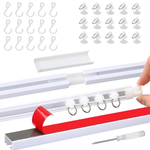 Self-Adhesive Curtain Rail Track - 150cm(4.92ft) Flexible Ceiling Track Hangers, Heavy Duty Ceiling Curtain Track Easy To Install No Damage Hanger, Room Divider Sliding System for Shower RV Bay Window