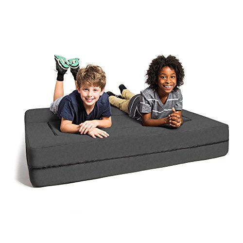 Jaxx Zipline Sofa & Large Ottoman 3 In 1 Fold Out Sofa, Big Kids Edition, Charcoal #TOP1