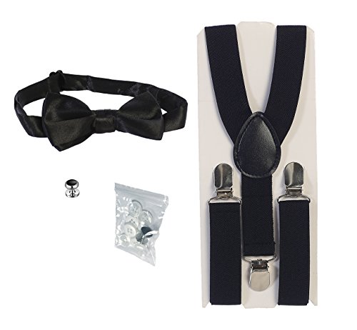 Gioberti Boy's White Tuxedo Dress Shirt with Bow Tie & Suspenders and Metal Studs4