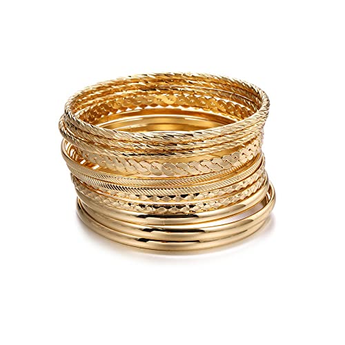 Caiyao Layers Bohemica Stackable Bracelets Set Indian Wedding Multi Textured Pearl Beads Gold Bangle Bracelet Fashion Handcuffs Wrist Bangle for women Jewelry-E Gold