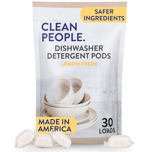 The Clean People Dishwasher Pods - Cuts Grease & Rinses Sparkling Clean - Residue-Free - Phosphate Free Dishwashing Pods - Lemon, 30 Pack