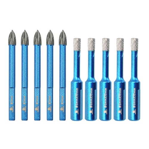 Image of Dry Diamond Core Drill Bit Set,BRSCHNITT1 /4 * 5 Diamond Hole Saw& 1 /4 inch*5 Carbide Drill bits with Triangle Shank for Porcelain Tile Ceramic Stone Granite Marble(10pcs)