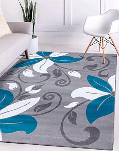 Tapete floral moderno turquesa 8x10 para salas