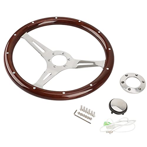 Koanhinn Volant de course de voiture 15-380 mm en bois de pêche avec volant de sport riveté