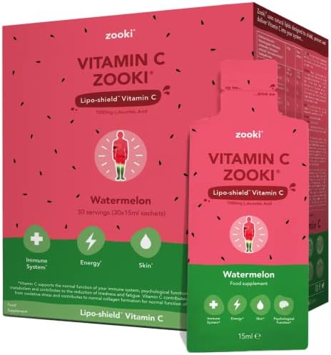 Zooki® Liposomal Vitamin C 1000mg Liquid Sachets | Alcohol Free, Vegan, Soy Free, Natural Ingredients | Immune System, Skin & Energy Support (Watermelon, 30 Count (Pack of 1))