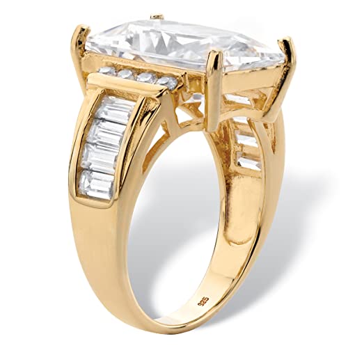 PalmBeach Yellow Gold-plated Sterling Silver Emerald Cut Cubic Zirconia Engagement Ring Sizes 6-102