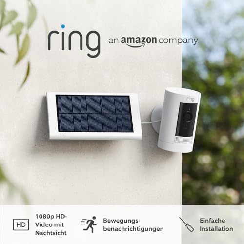 Ring Außenkamera Solar (Stick Up Cam) | Überwachungskamera aussen mit Solarpanel, 1080p-HD-Video, WLAN, witterungsbeständig, geeignet für Haus & Grundstück | Alexa-kompatible Sicherheitskamera