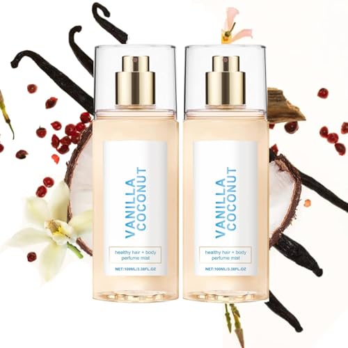 Vanilla Coconut Perfume, Hair Perfume for Women, Vanilla Skin Body Mist, Coconut Ladies Perfume Light Fragrance Long-Lasting Hair Care Body Spray for Everyday & Travel (2Pc)