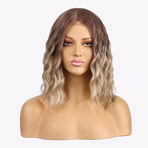 Short Wavy Bob Wigs for Women Middle Part Shoulder Length Natural Looking Heat Resistant Fiber Synthetic Wigs for Daily Party Use R8/16/18